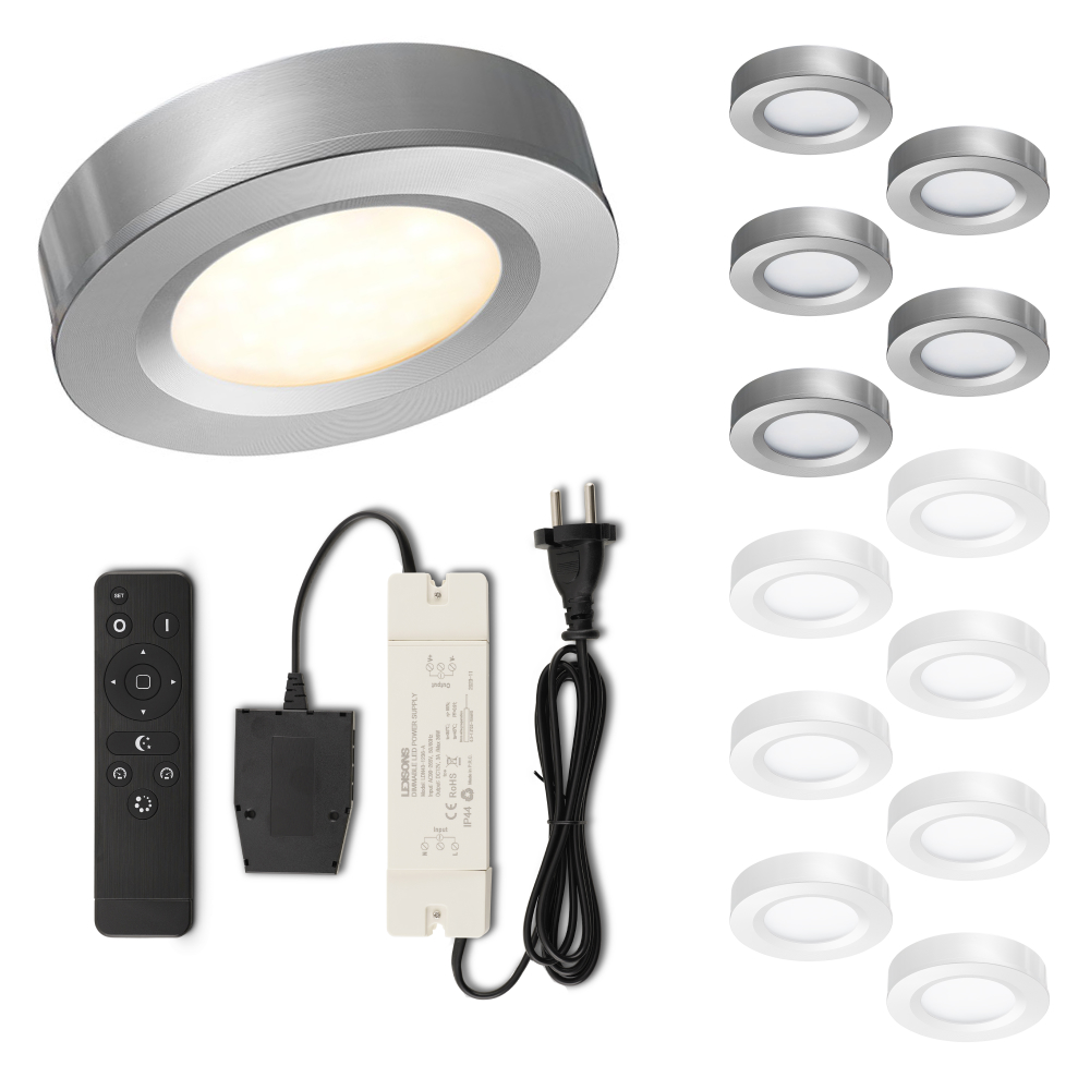 Set LED-opbouwspot met afstandsbediening Adria zilver 3W dimbaar IP44 1-12 stuks