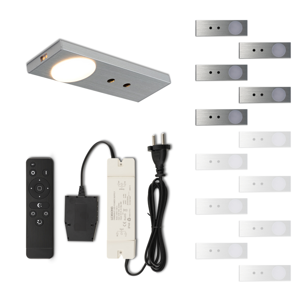 Set LED-opbouwspot met afstandsbediening Ludo zilver 3W dimbaar IP44 1-12 stuks