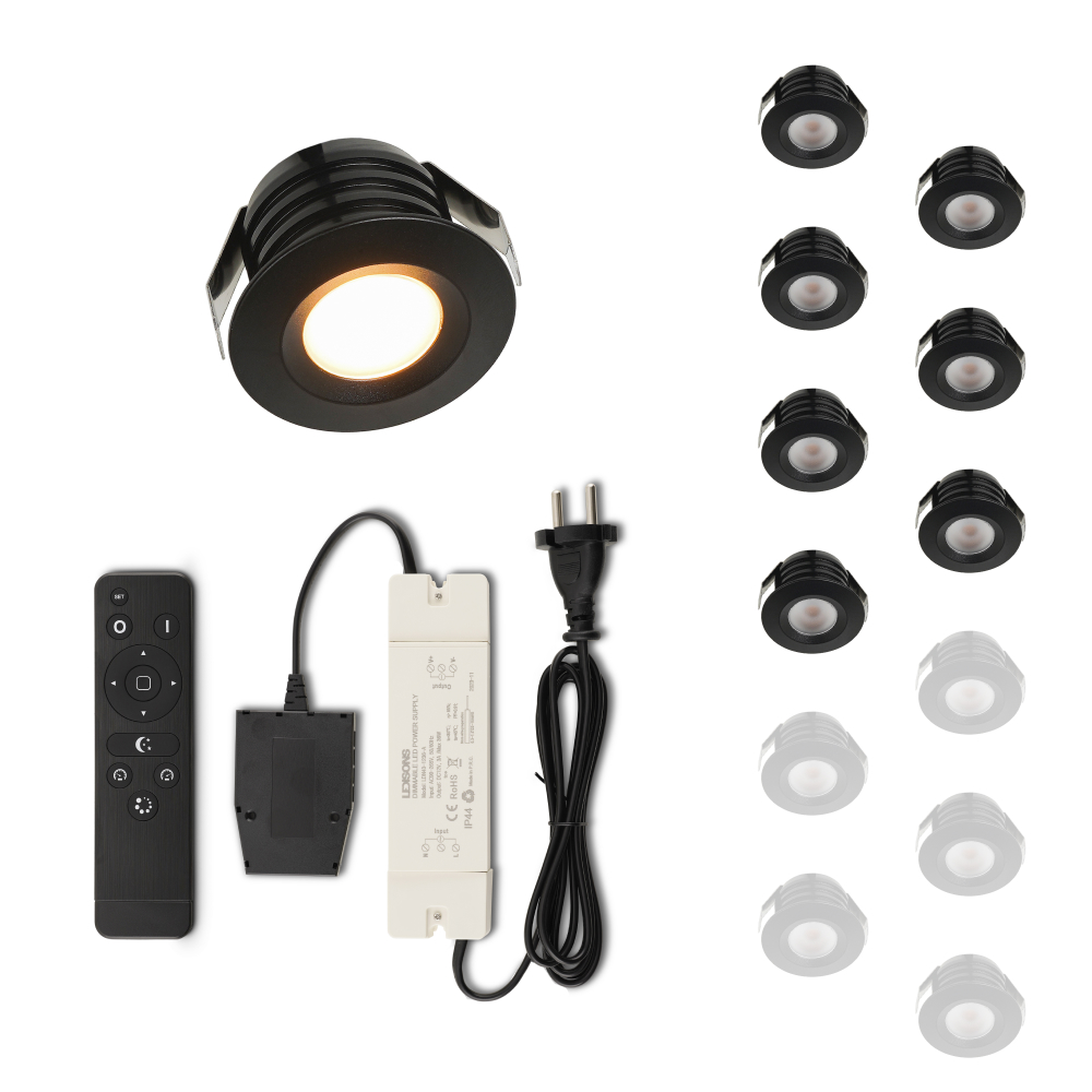 Set LED-inbouwspot met afstandsbediening Valdeno zwart 3W dimbaar 1-12 stuks