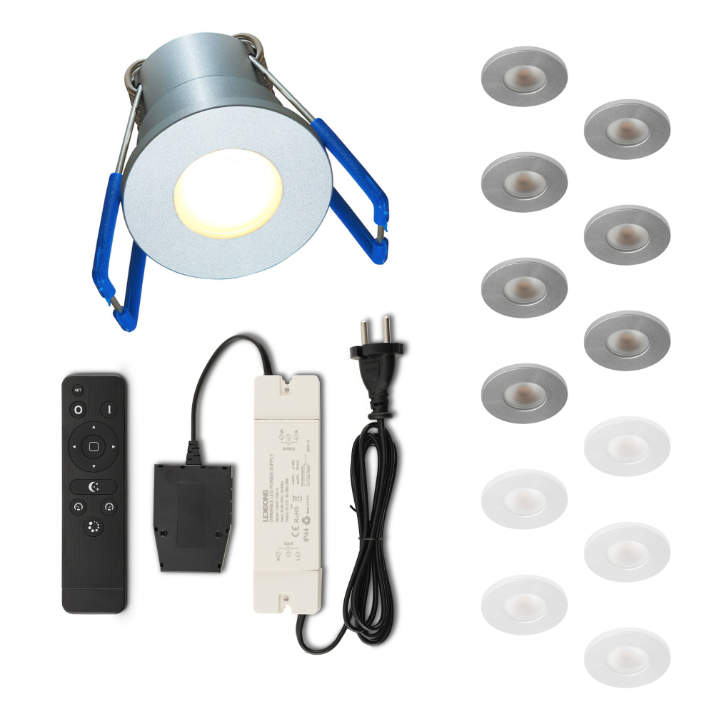 Set LED-inbouwspot met afstandsbediening Varese zilver 3W dimbaar IP54 1-12 stuks
