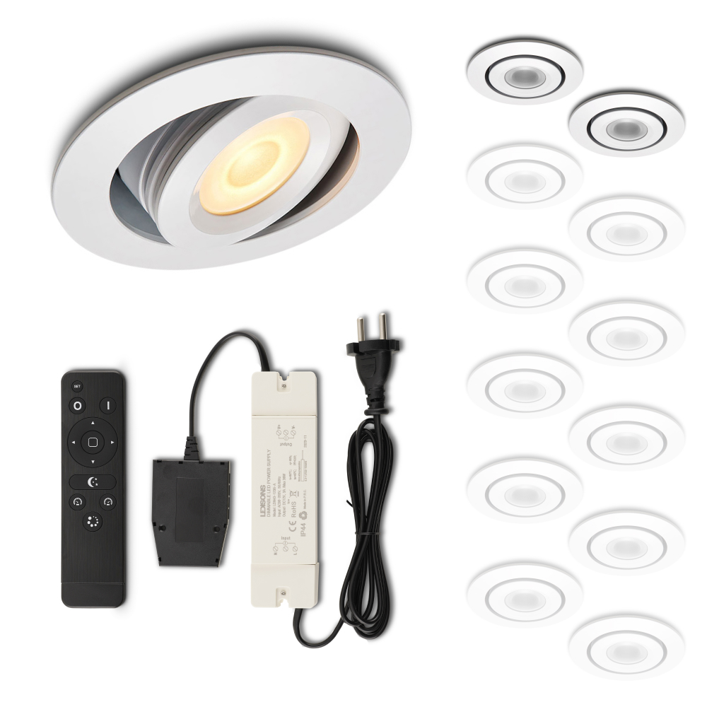 Set LED-inbouwspot met afstandsbediening Piccolo wit 3W dimbaar IP44 1-12 stuks