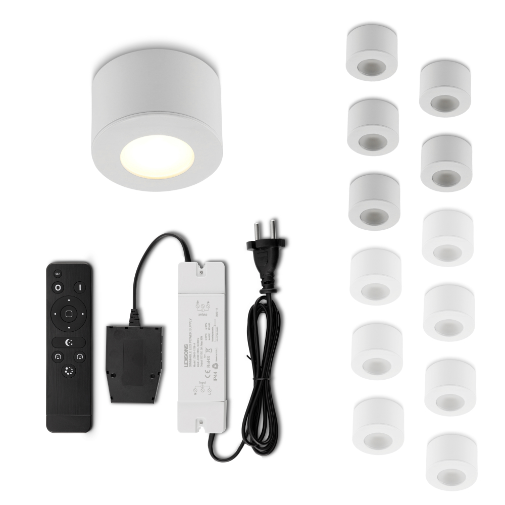 Set LED-opbouwspot met afstandsbediening Parma wit 3W dimbaar 1-12 stuks