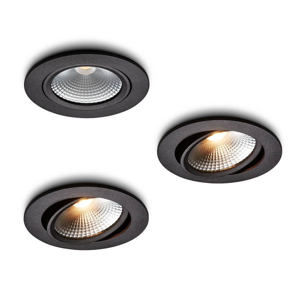 LED-inbouwspot set 3 stuks Cormo zwart 5W dimbaar IP54