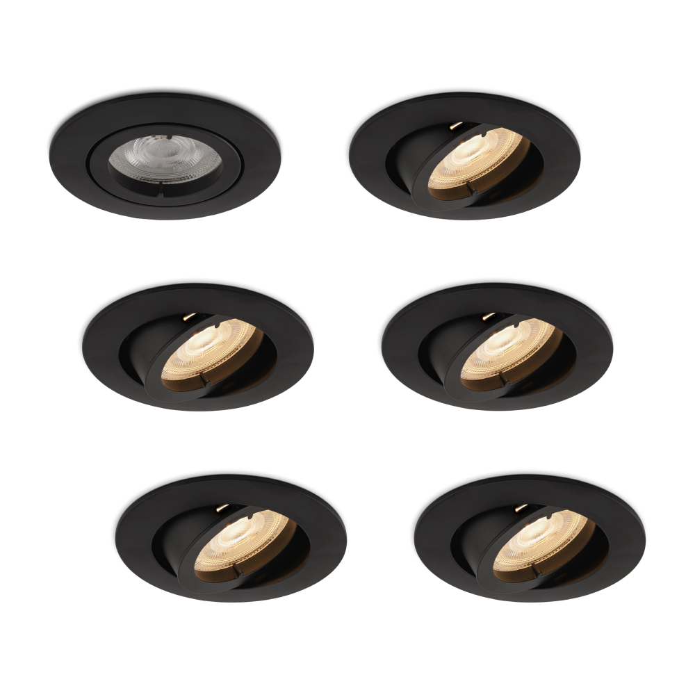 Complete set 6 stuks LED-spot Monti zwart GU10 dimbaar 4.2 Watt