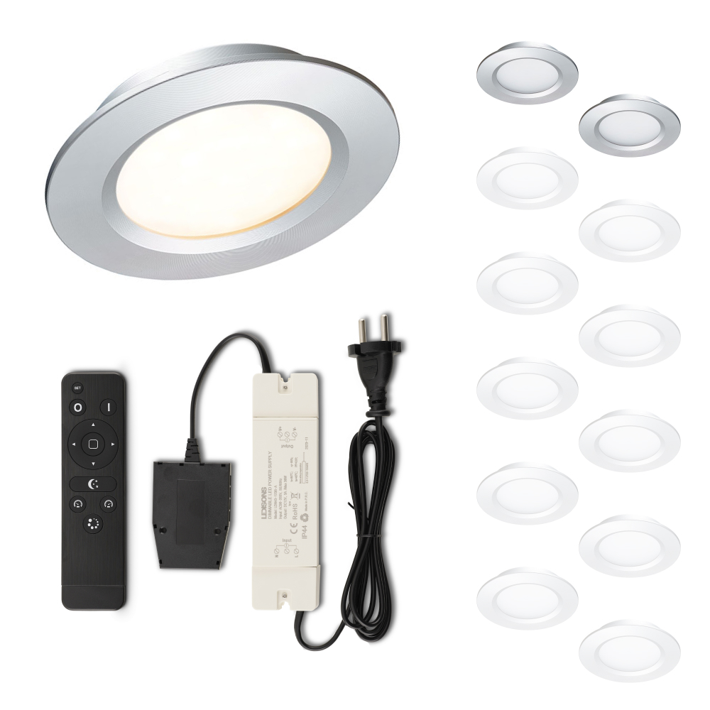 Set LED-inbouwspot met afstandsbediening Modena zilver 3W dimbaar 1-12 stuks