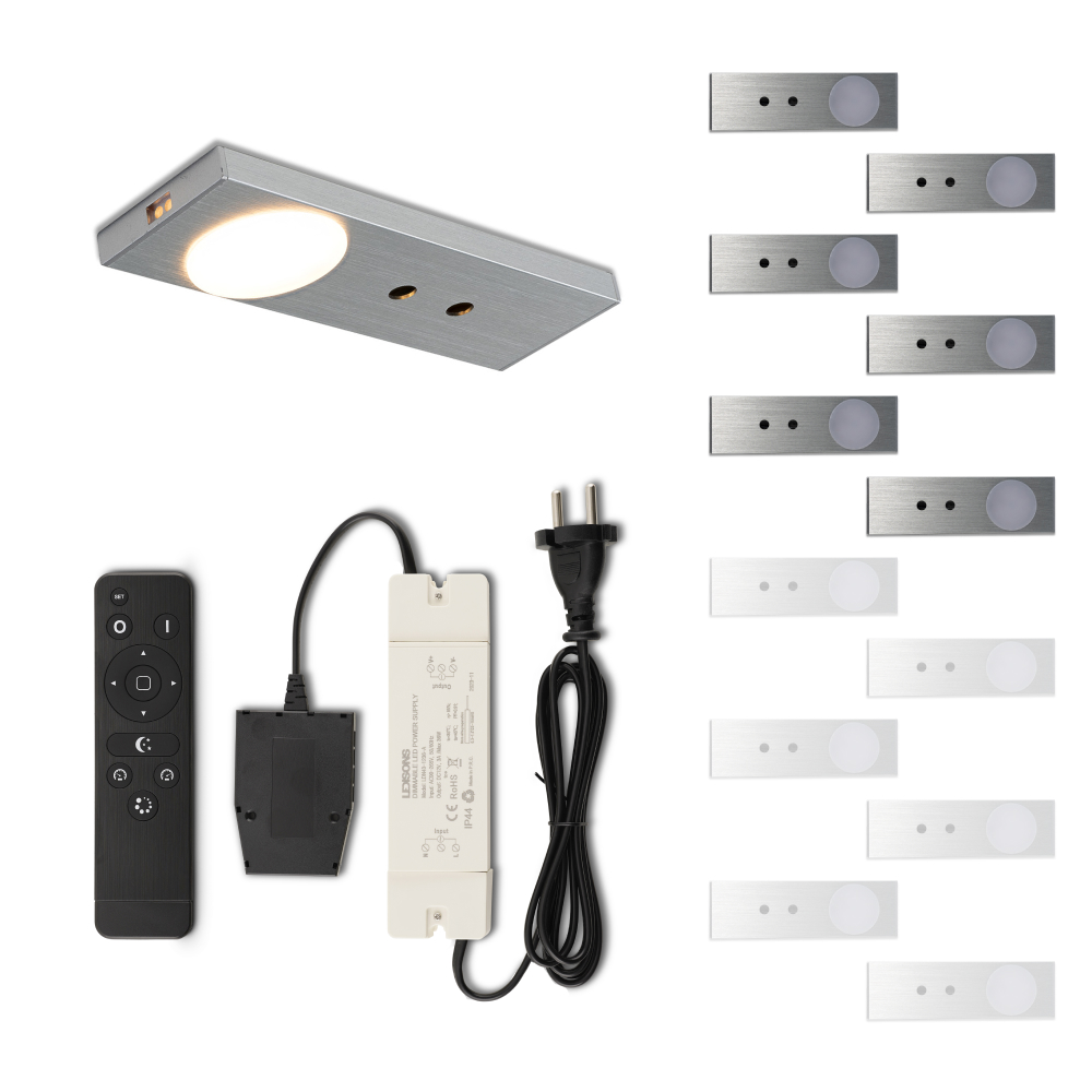 Set LED-opbouwspot met afstandsbediening Ludo zilver 3W dimbaar IP44 1-12 stuks