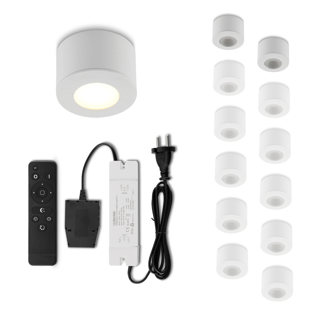 Set LED-opbouwspot met afstandsbediening Parma wit 3W dimbaar 1-12 stuks