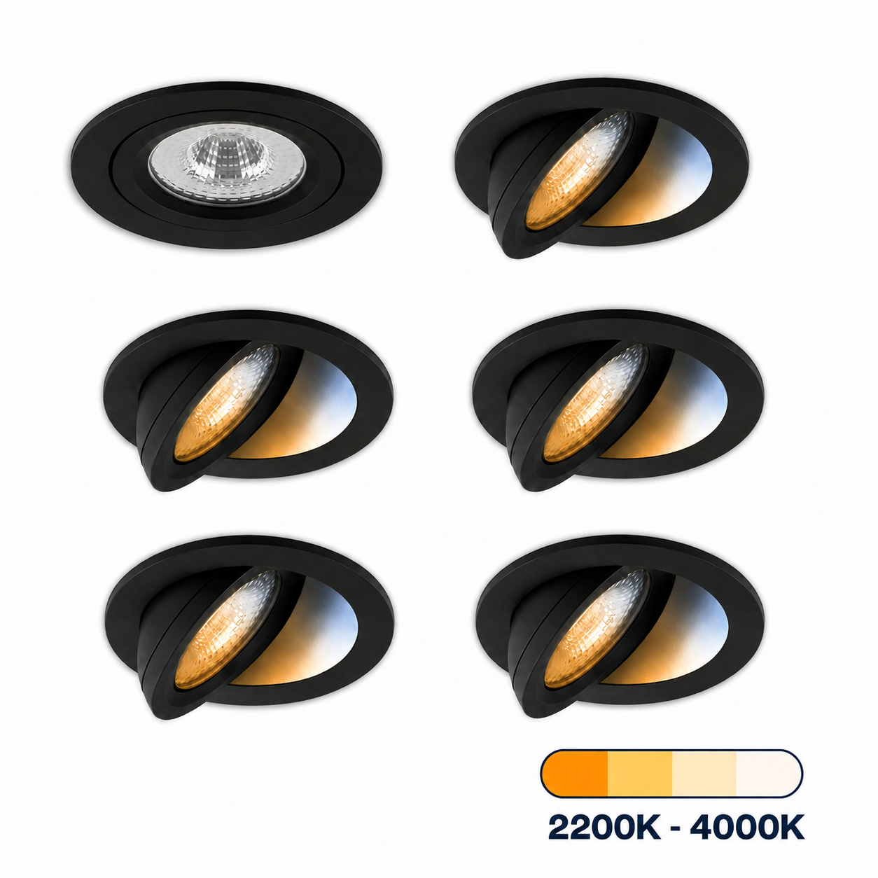 Sienna multicolor zwart set 6 stuks.png, inbouwspot, mini-spot, set van 6, warm wit, led-spot