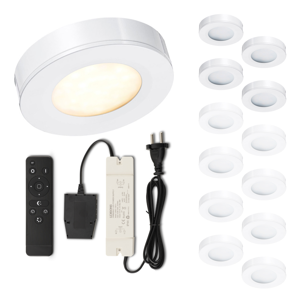 Set LED-opbouwspot met afstandsbediening Adria wit 3W dimbaar 1-12 stuks