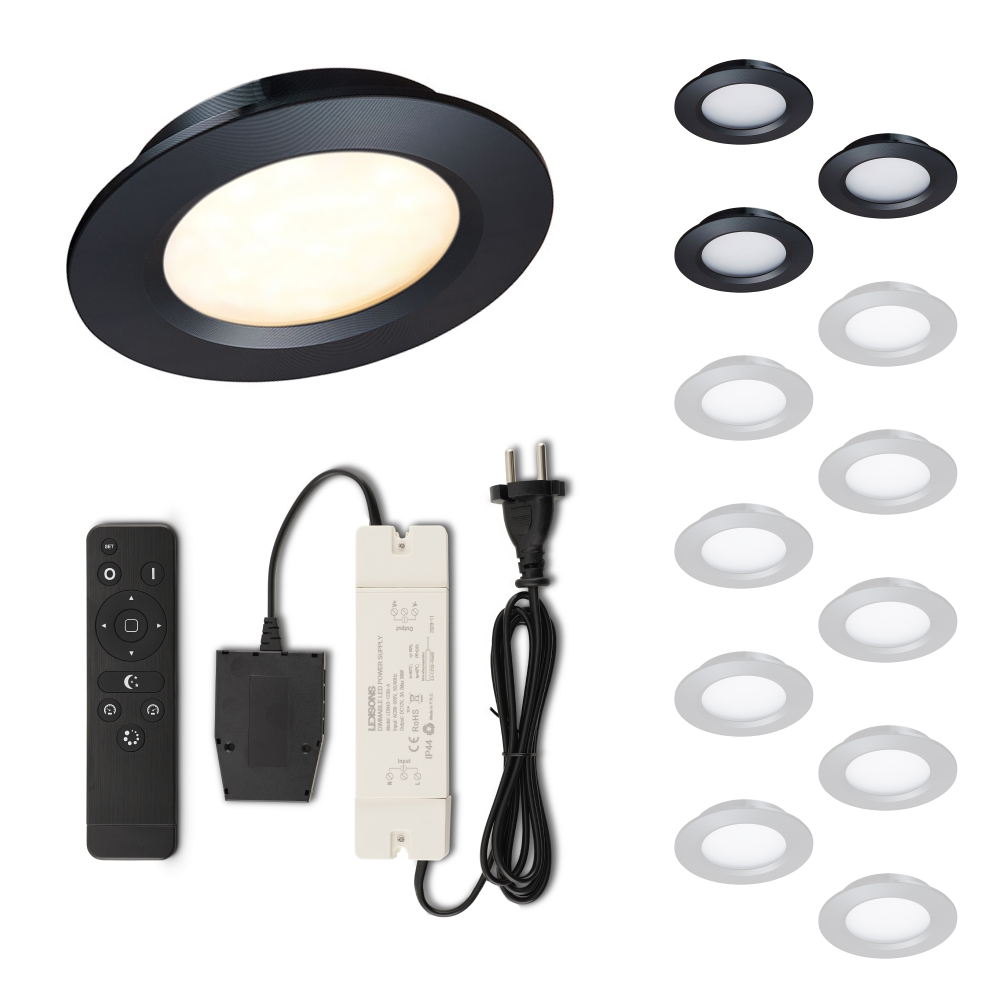 Set LED-inbouwspot met afstandsbediening Modena zwart 3W dimbaar 1-12 stuks