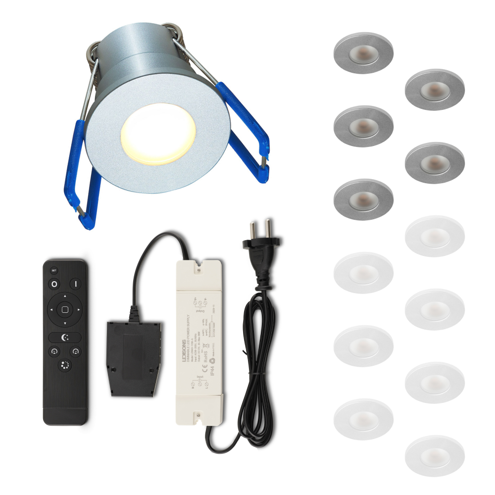 Set LED-inbouwspot met afstandsbediening Varese zilver 3W dimbaar IP54 1-12 stuks