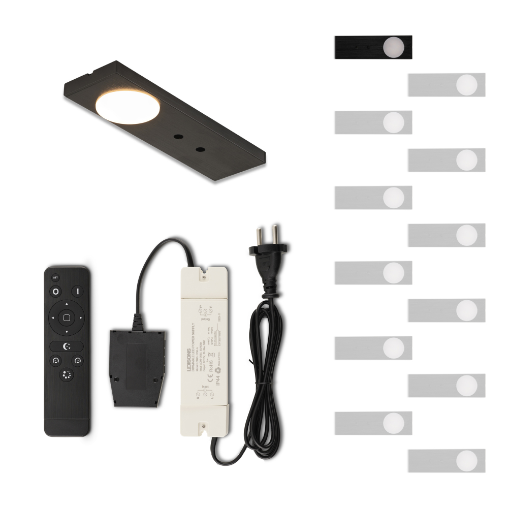Set LED-opbouwspot met afstandsbediening Ludo zwart 3W 2700K 1-12 stuks