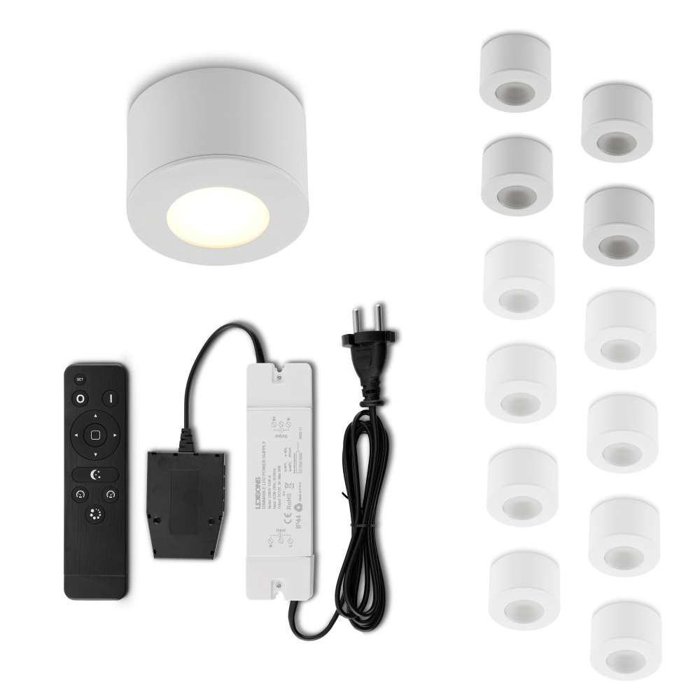 Set LED-opbouwspot met afstandsbediening Parma wit 3W dimbaar 1-12 stuks