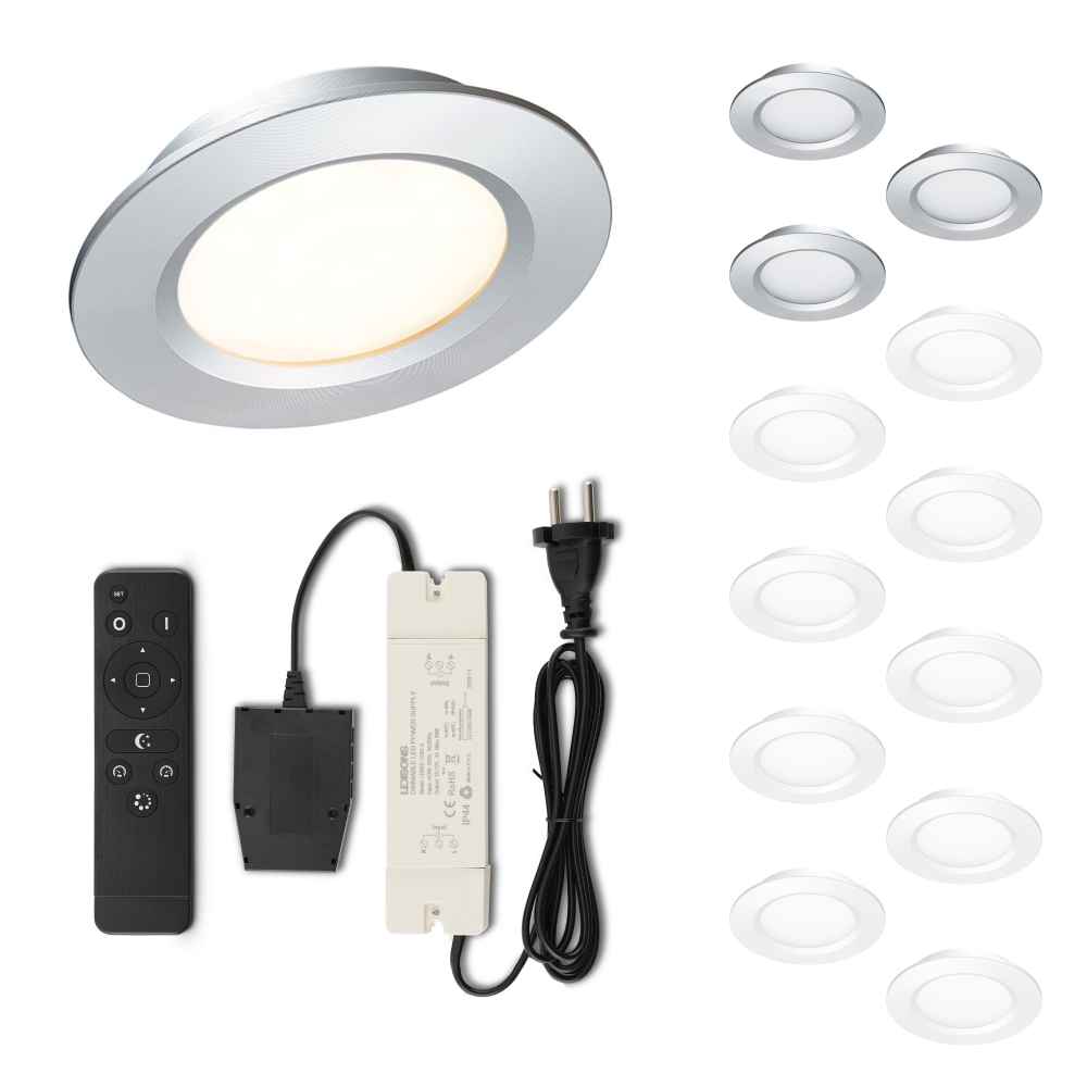 Set LED-inbouwspot met afstandsbediening Modena zilver 3W dimbaar 1-12 stuks