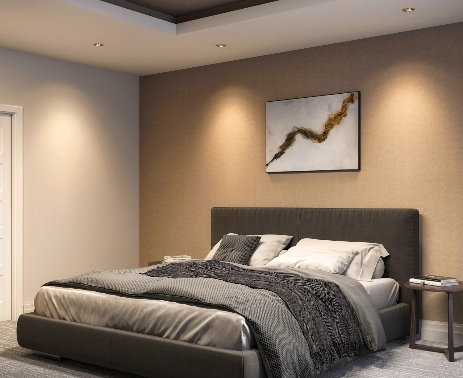 LED-inbouwspot Vivaro toegepast in slaapkamer met warm sfeerlicht 2700K en lange levensduur