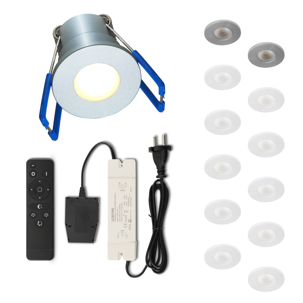 Set LED-inbouwspot met afstandsbediening Varese zilver 3W dimbaar IP54 1-12 stuks