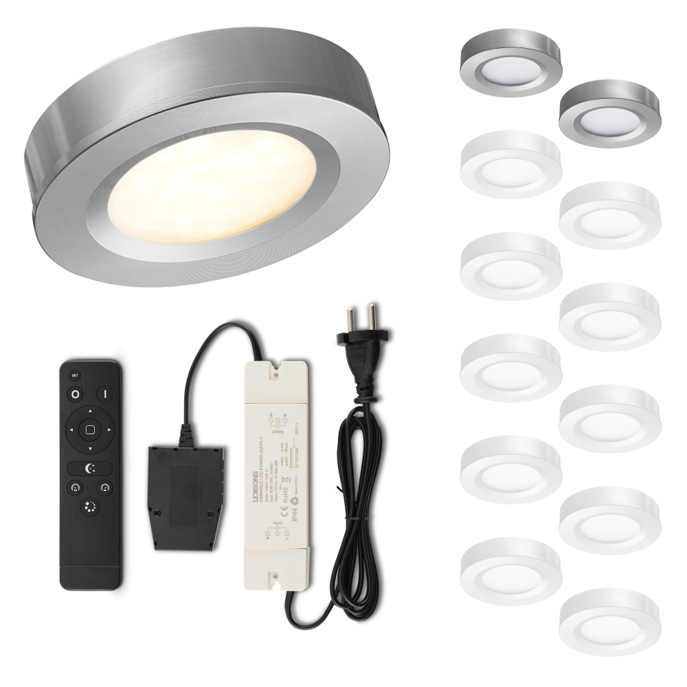 Set LED-opbouwspot met afstandsbediening Adria zilver 3W dimbaar IP44 1-12 stuks