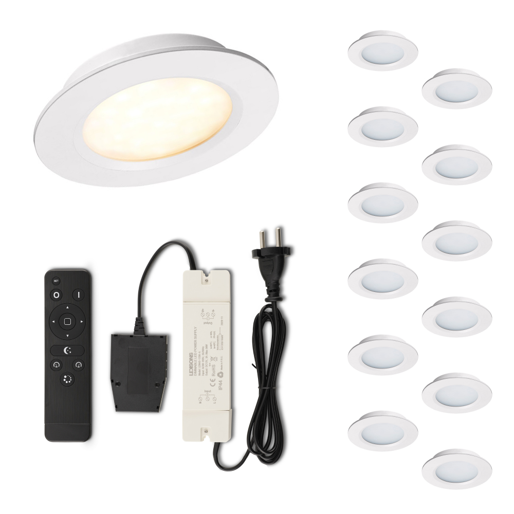 Set LED-inbouwspot met afstandsbediening Modena wit 3W dimbaar 1-12 stuks