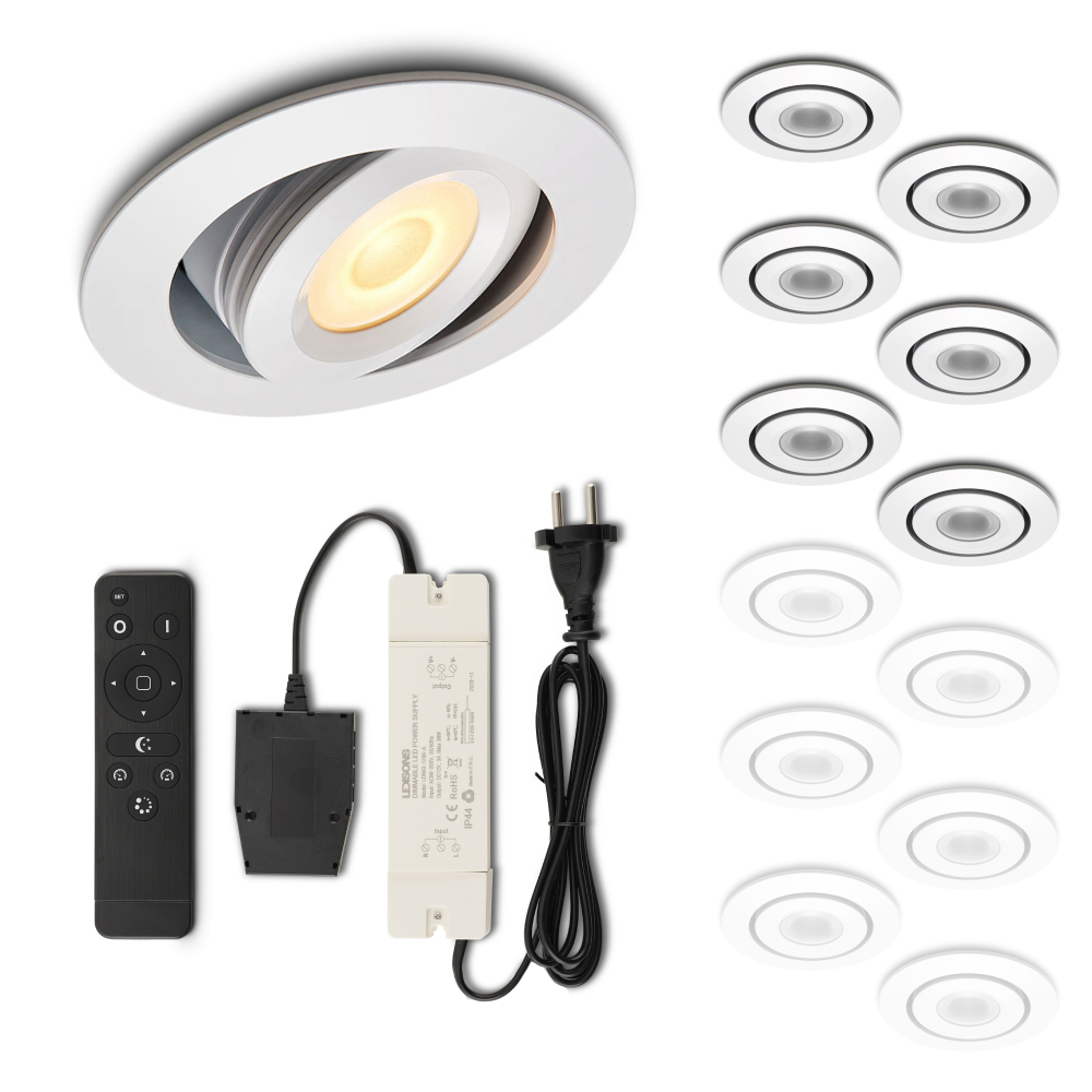 Set LED-inbouwspot met afstandsbediening Piccolo wit 3W dimbaar IP44 1-12 stuks