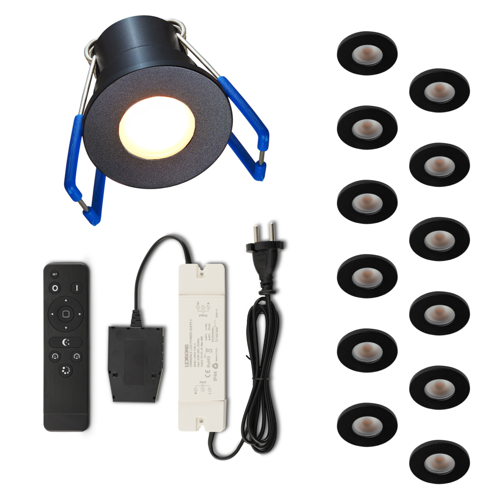 Set LED-inbouwspot met afstandsbediening Varese zwart 3W dimbaar IP54 1-12 stuks