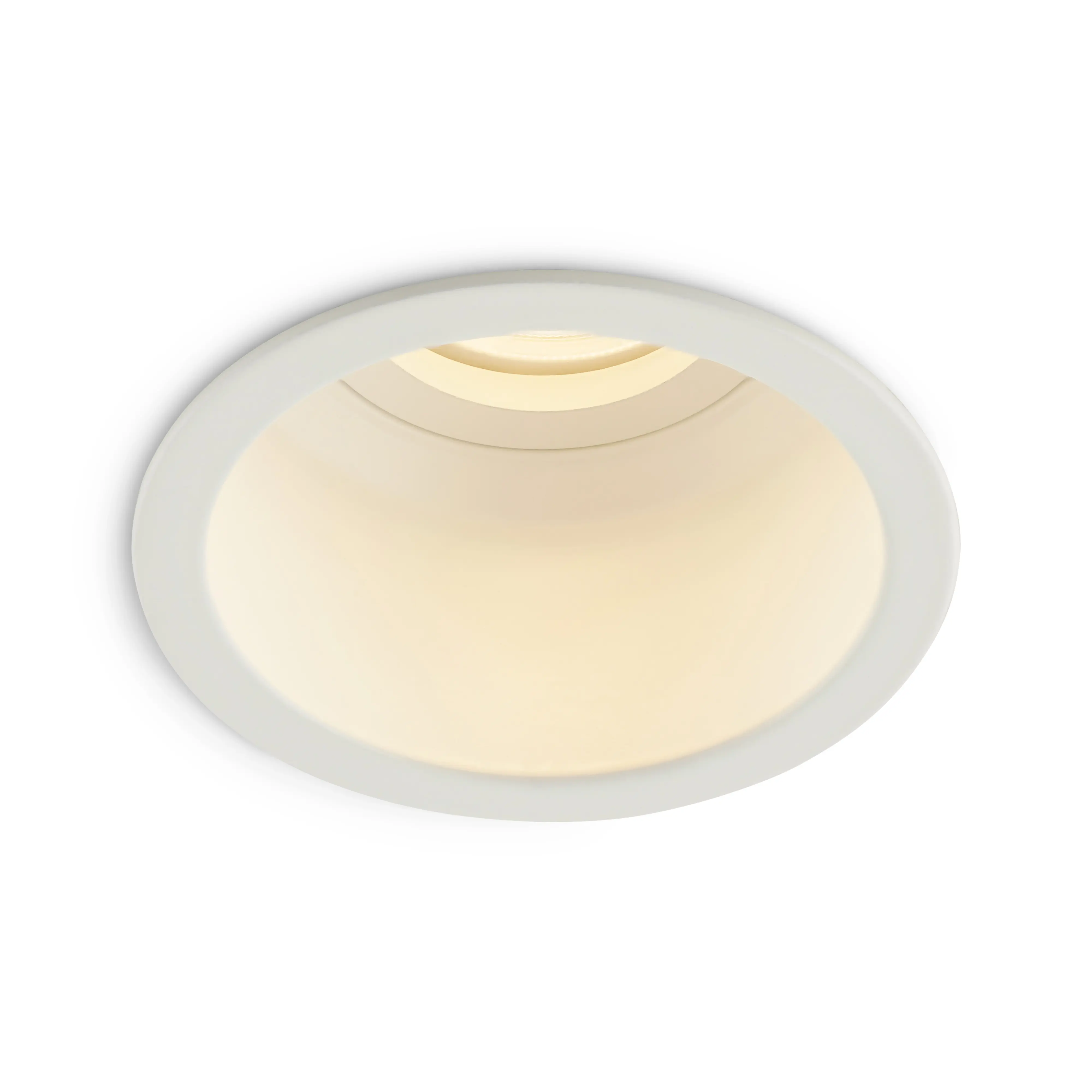 Witte diep ingezonken plafondspot voor GU10 lamp met luxe afwerking en rustige uitstraling in moderne plafonds.