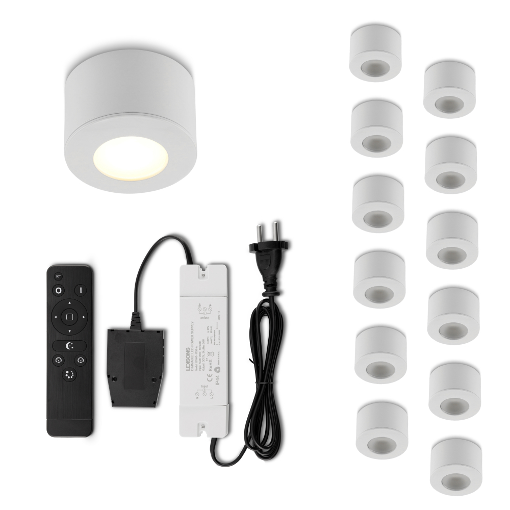 Set LED-opbouwspot met afstandsbediening Parma wit 3W dimbaar 1-12 stuks
