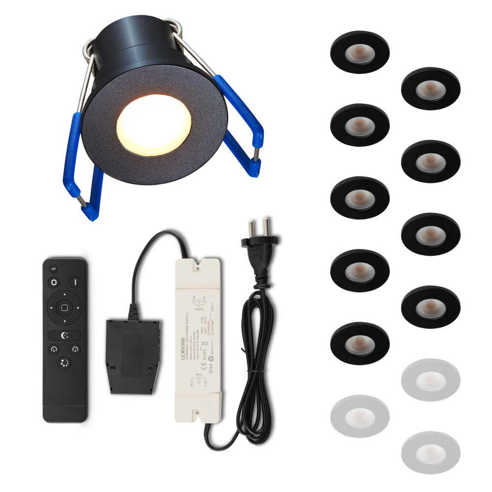 Set LED-inbouwspot met afstandsbediening Varese zwart 3W dimbaar IP54 1-12 stuks