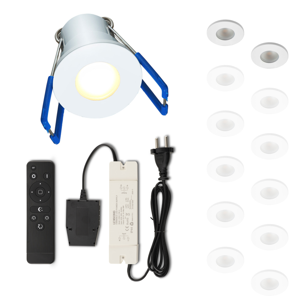 Set LED-inbouwspot met afstandsbediening Varese wit 3W dimbaar IP54 1-12 stuks