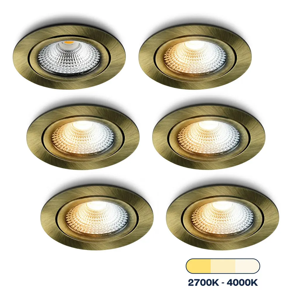 LED-inbouwspot Vivaro messing tri-color voor plafondmontage