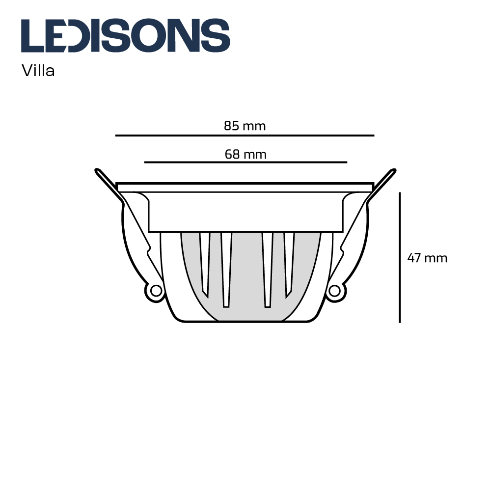 Villa.png, LED-inbouwspot, plafondspot, inbouwverlichting, diameter 85 mm, zaagmaat 68 mm