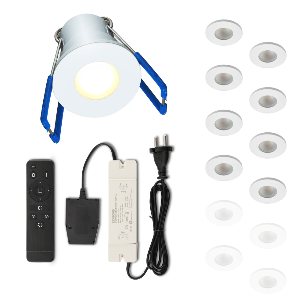 Set LED-inbouwspot met afstandsbediening Varese wit 3W dimbaar IP54 1-12 stuks