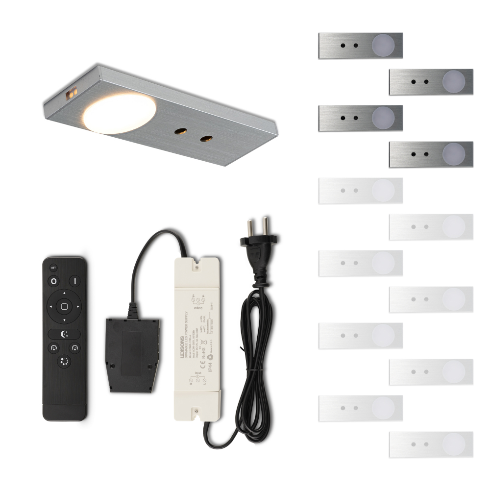 Set LED-opbouwspot met afstandsbediening Ludo zilver 3W dimbaar IP44 1-12 stuks
