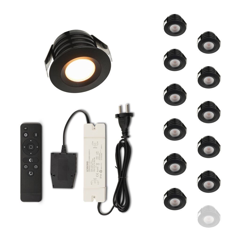 Set LED-inbouwspot met afstandsbediening Valdeno zwart 3W dimbaar 1-12 stuks