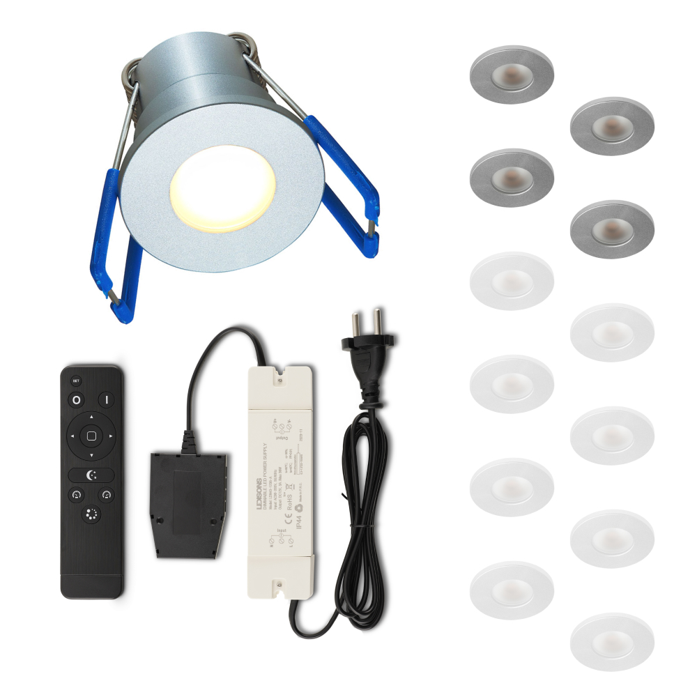 Set LED-inbouwspot met afstandsbediening Varese zilver 3W dimbaar IP54 1-12 stuks