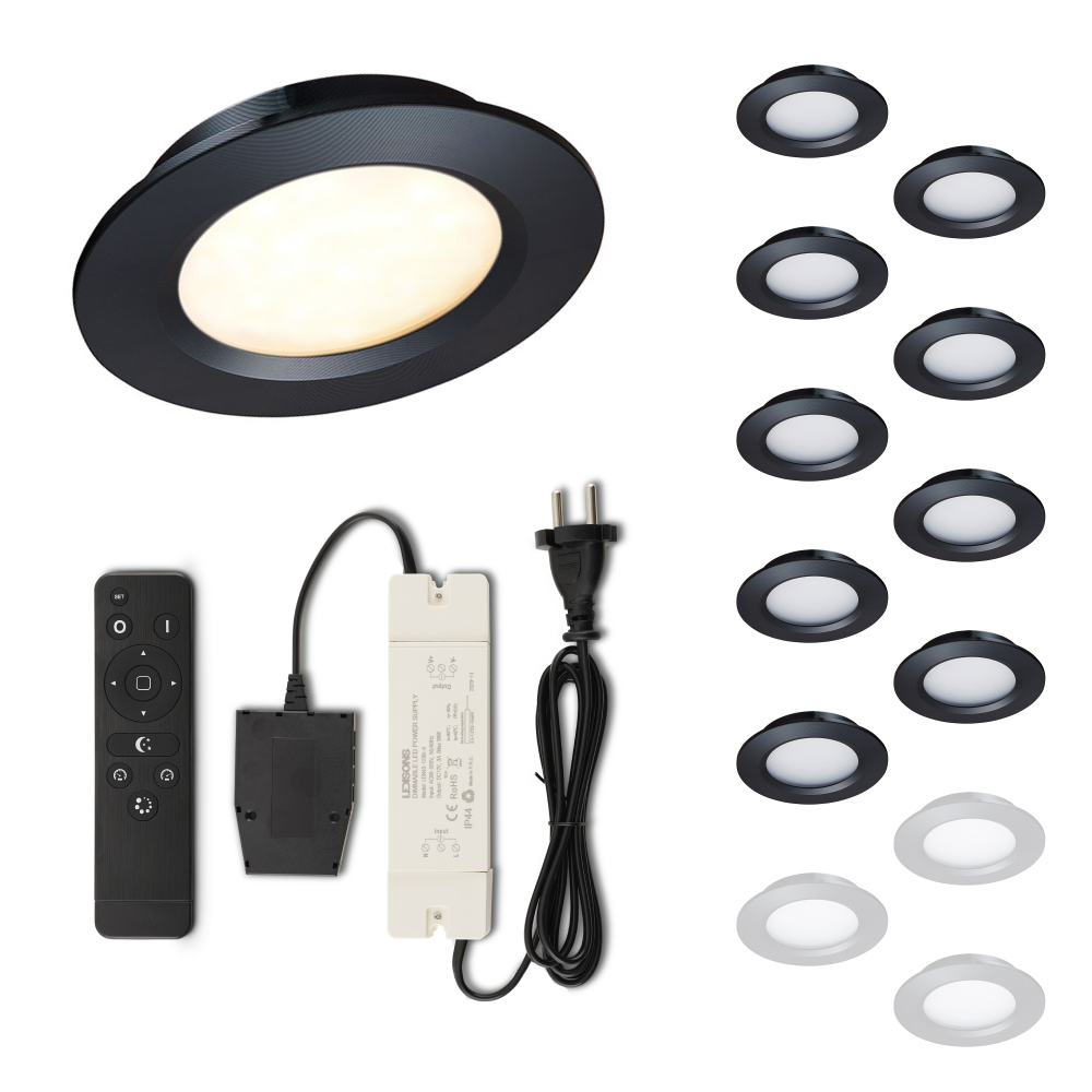 Set LED-inbouwspot met afstandsbediening Modena zwart 3W dimbaar 1-12 stuks