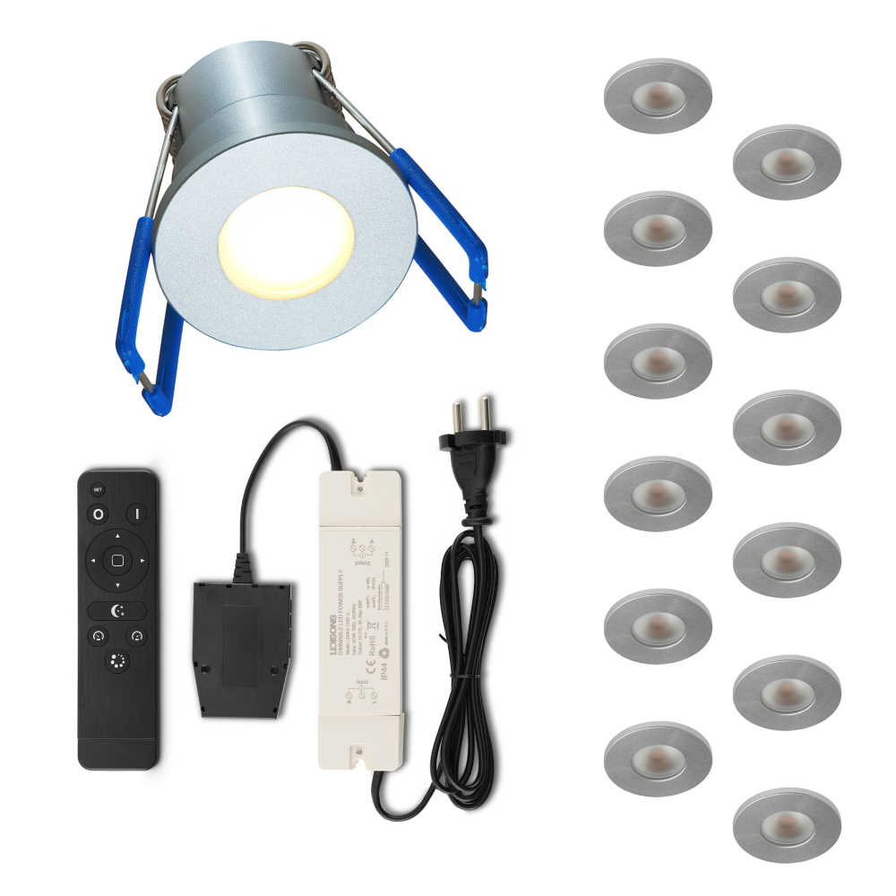 Set LED-inbouwspot met afstandsbediening Varese zilver 3W dimbaar IP54 1-12 stuks