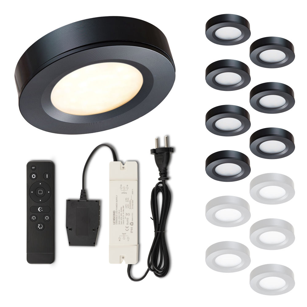 Set LED-opbouwspot met afstandsbediening Adria zwart 3W dimbaar 1-12 stuks