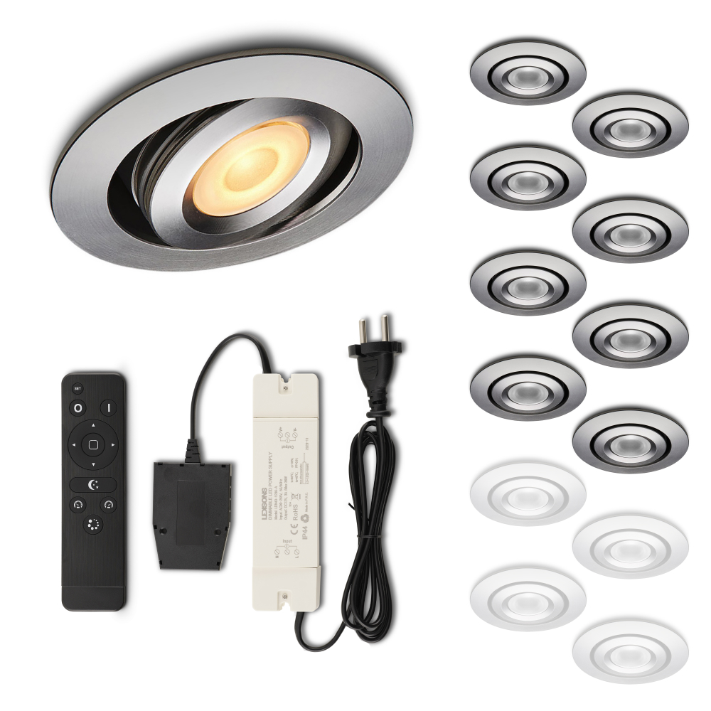 Set LED-inbouwspot met afstandsbediening Piccolo zilver 3W dimbaar IP44 1-12 stuks