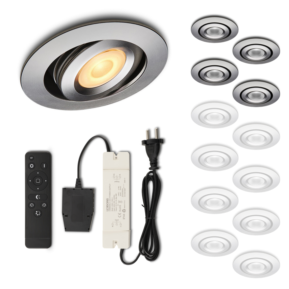 Set LED-inbouwspot met afstandsbediening Piccolo zilver 3W dimbaar IP44 1-12 stuks