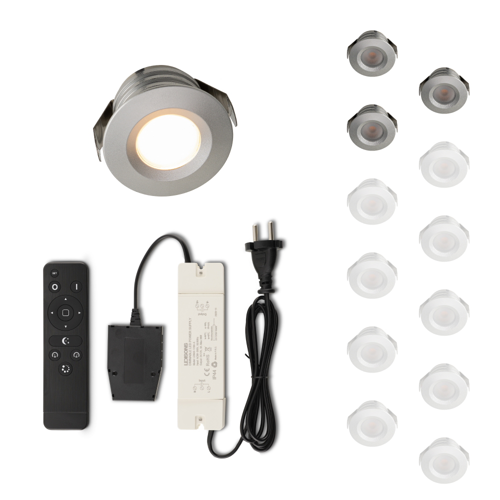 Set LED-inbouwspot met afstandsbediening Valdeno zilver 3W dimbaar 1-12 stuks