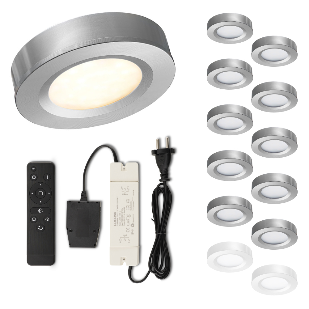 Set LED-opbouwspot met afstandsbediening Adria zilver 3W dimbaar IP44 1-12 stuks