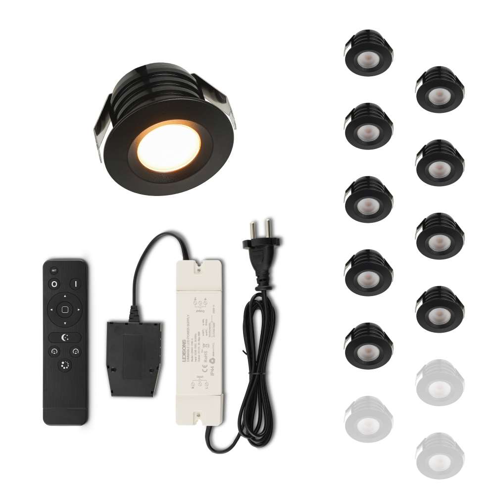 Set LED-inbouwspot met afstandsbediening Valdeno zwart 3W dimbaar 1-12 stuks
