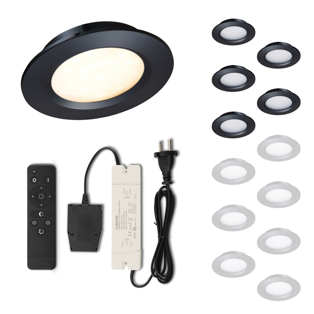 Set LED-inbouwspot met afstandsbediening Modena zwart 3W dimbaar 1-12 stuks