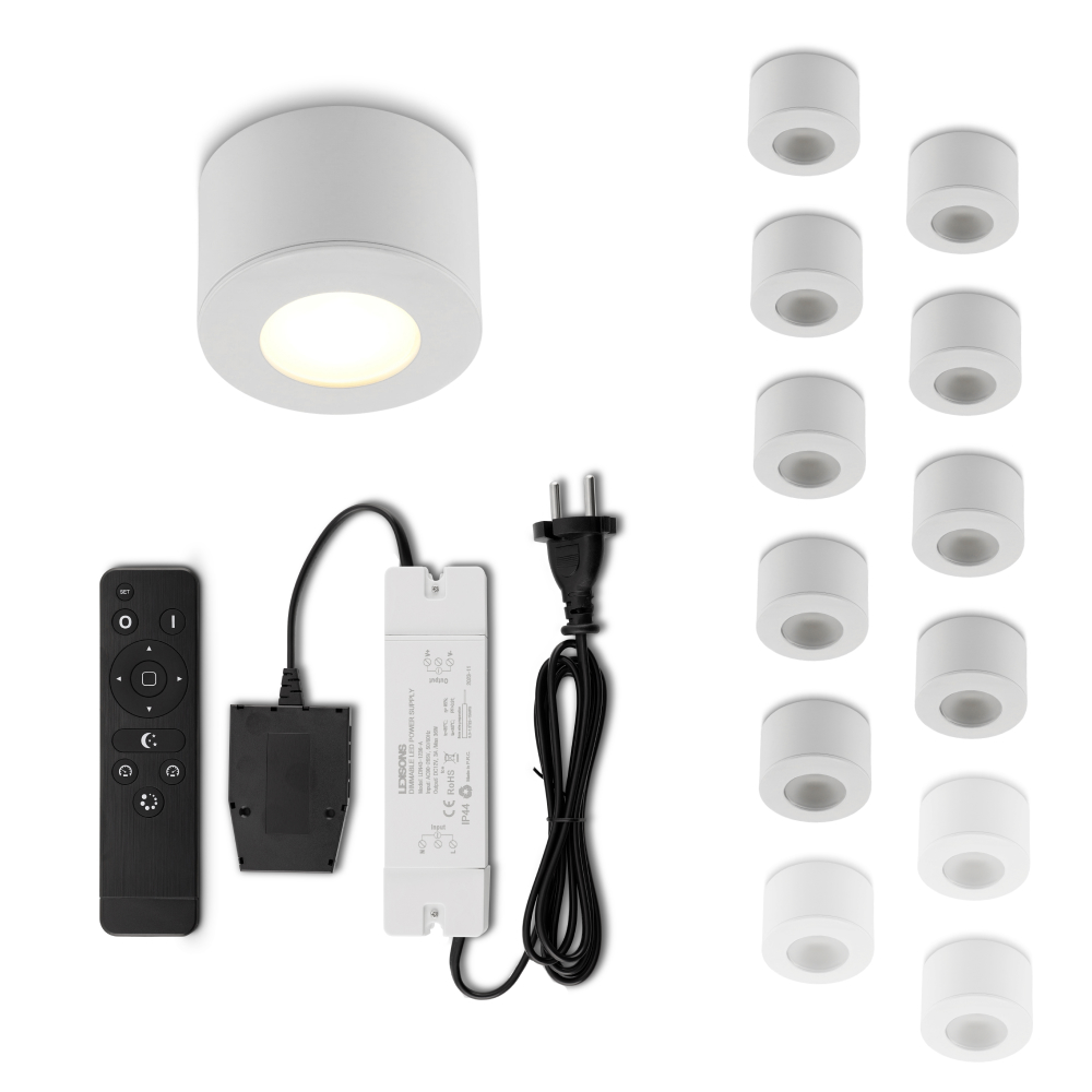 Set LED-opbouwspot met afstandsbediening Parma wit 3W dimbaar 1-12 stuks