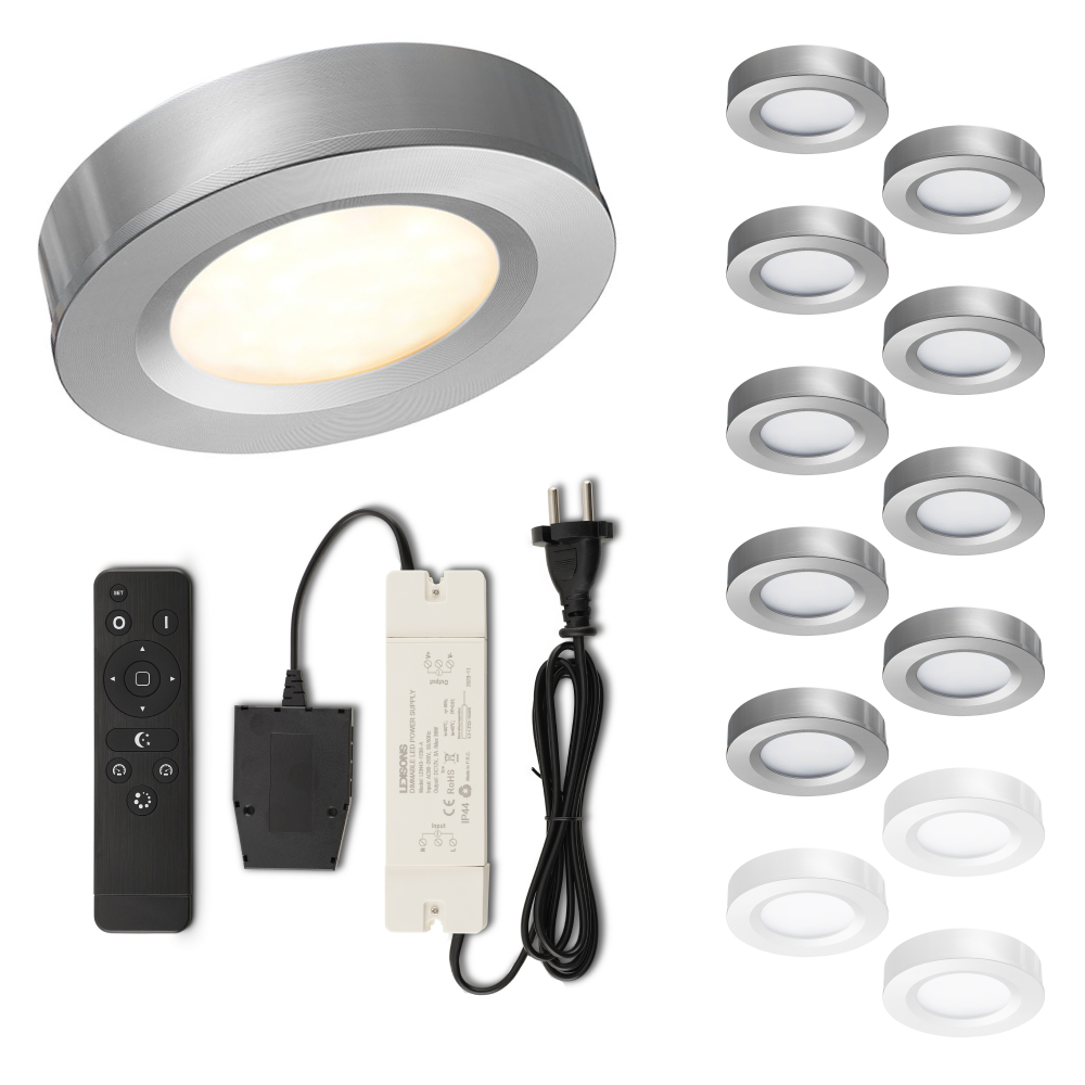 Set LED-opbouwspot met afstandsbediening Adria zilver 3W dimbaar IP44 1-12 stuks