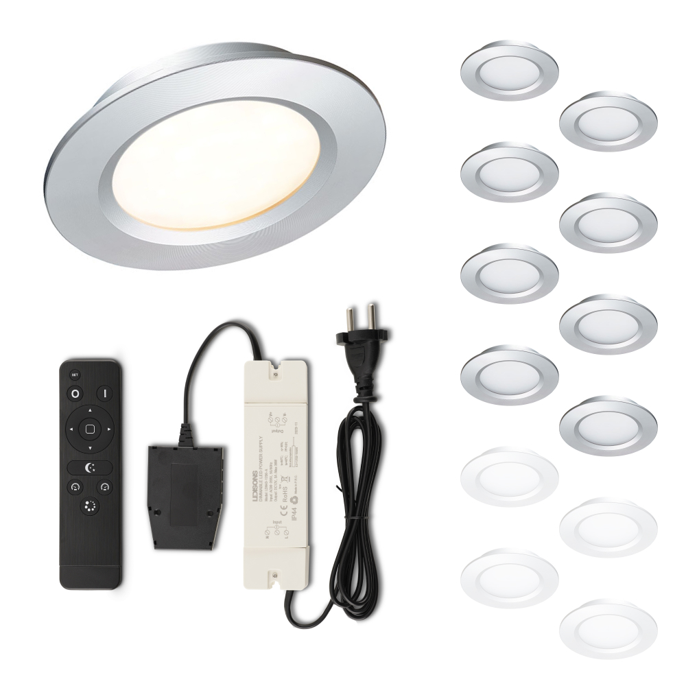 Set LED-inbouwspot met afstandsbediening Modena zilver 3W dimbaar 1-12 stuks