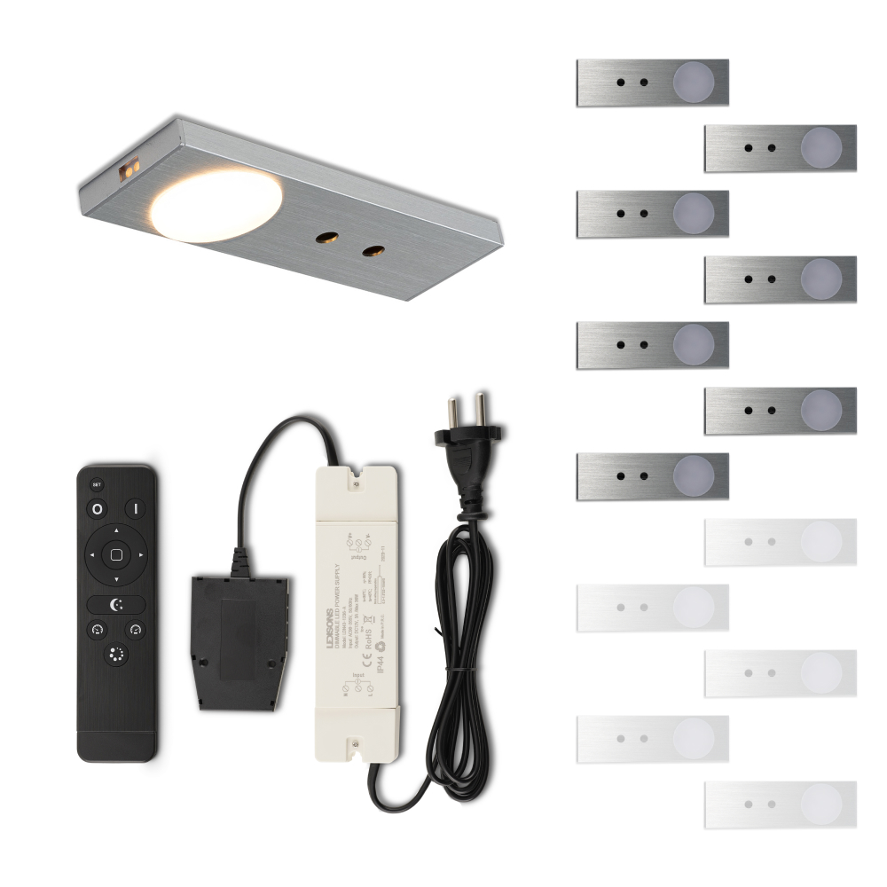 Set LED-opbouwspot met afstandsbediening Ludo zilver 3W dimbaar IP44 1-12 stuks