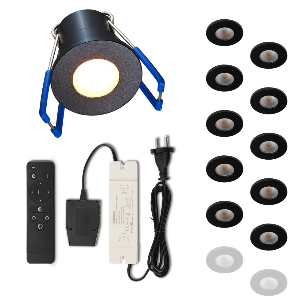 Set LED-inbouwspot met afstandsbediening Varese zwart 3W dimbaar IP54 1-12 stuks