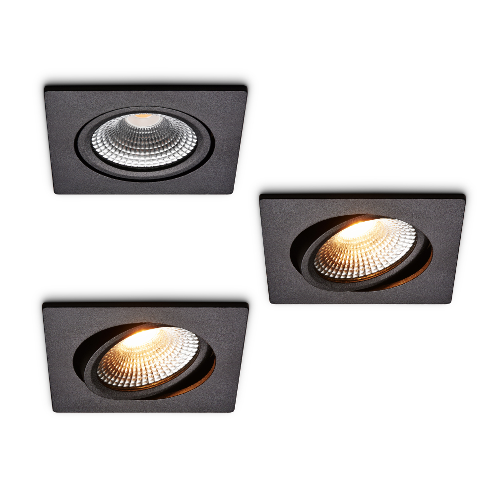LED-inbouwspot set 3 stuks Trento zwart 5W dimbaar IP54