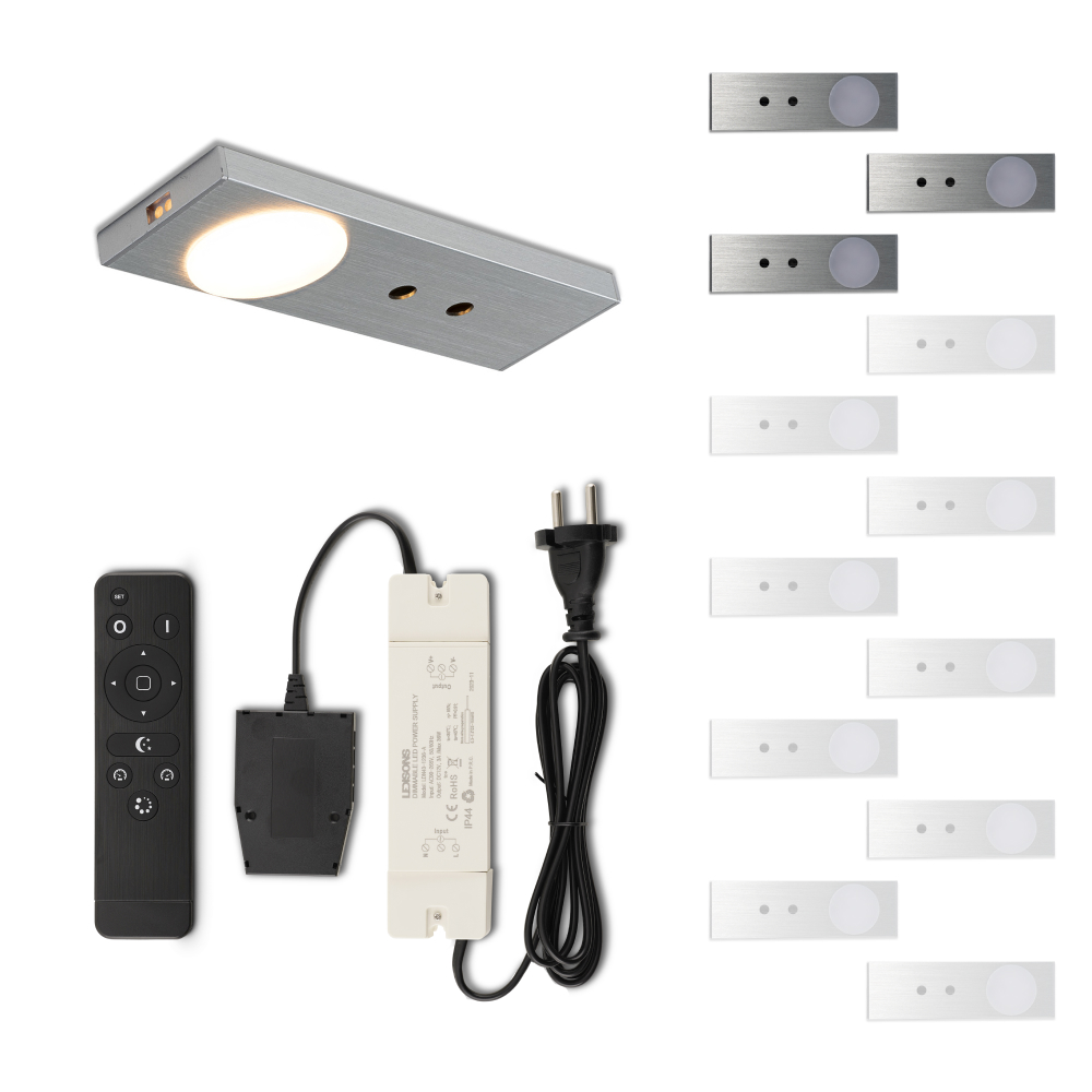 Set LED-opbouwspot met afstandsbediening Ludo zilver 3W dimbaar IP44 1-12 stuks